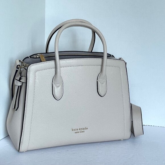 Kate Spade Knott Medium Satchel Crossbody Beige Leather Milk Glass Bag - Picture 2 of 11